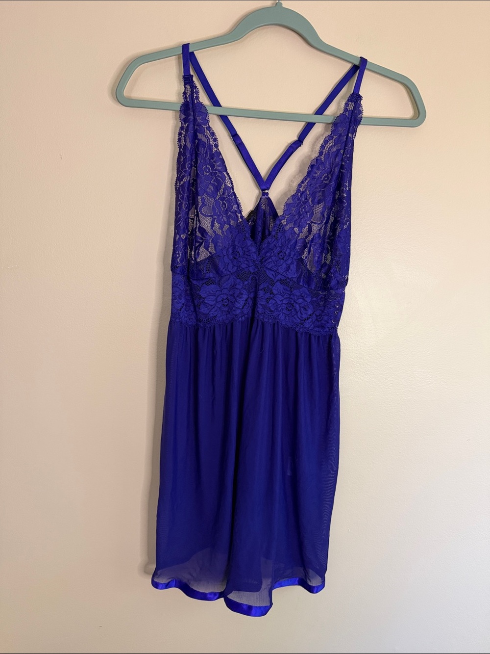 Lace V-Neck Chemise in Cobalt Blue